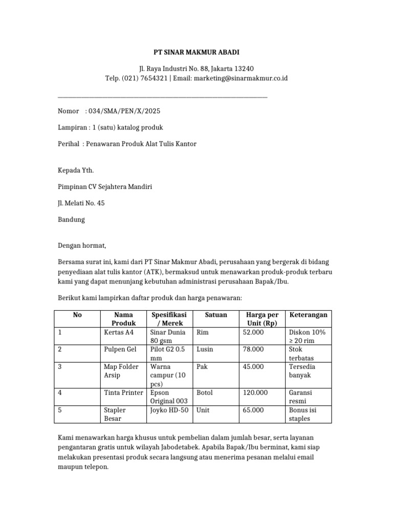 Surat Niaga PT Sinar Makmur Abadi | PDF