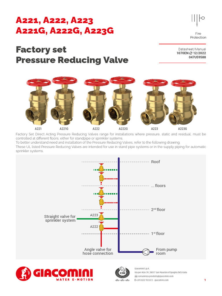 Pressure Reducing Valves for Sprinkler Systems | PDF | Valve | Fire ...