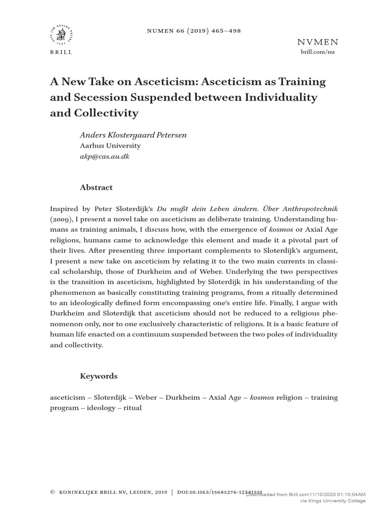 A New Take On Asceticism: Asceticism As Training and Secession ...