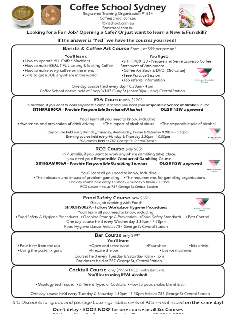 Barista & Hospitality Courses Sydney | PDF | Bar | Coffee