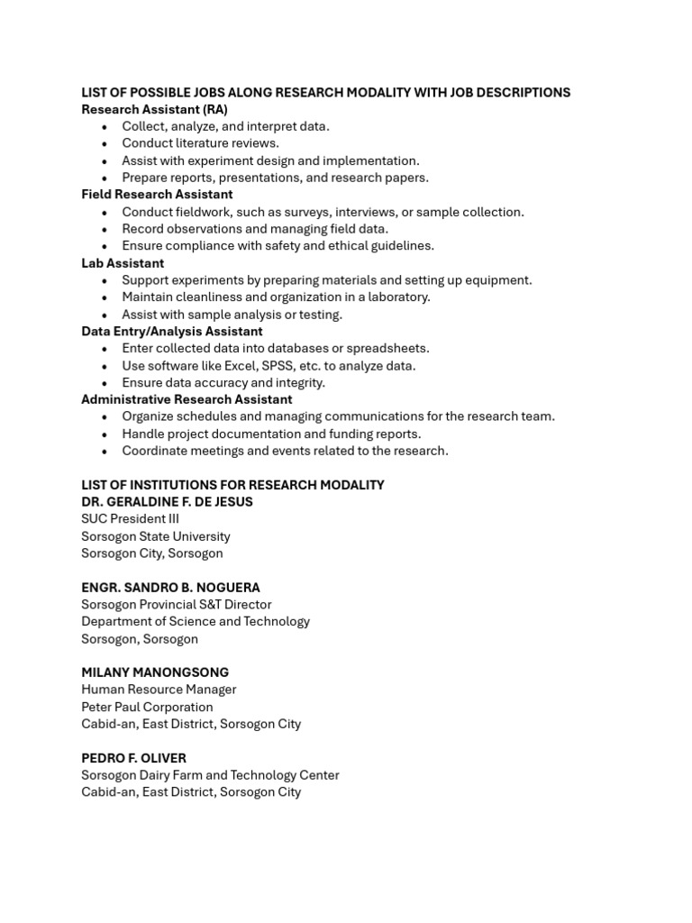 List of Possible Jobs With Job Descriptions | PDF