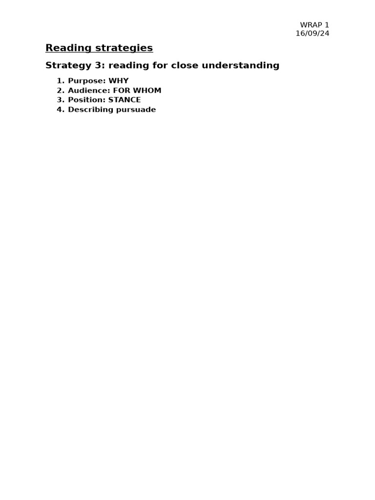 Reading Strategies: Strategy 3: Reading For Close Understanding | PDF