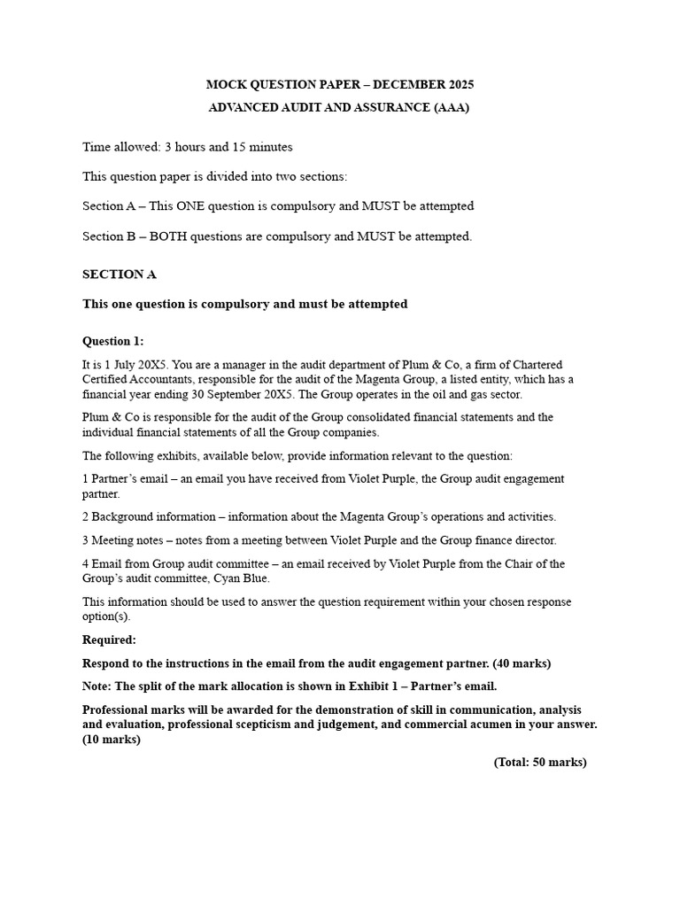 AAA - Mock Question Paper | PDF | Audit | Fossil Fuels