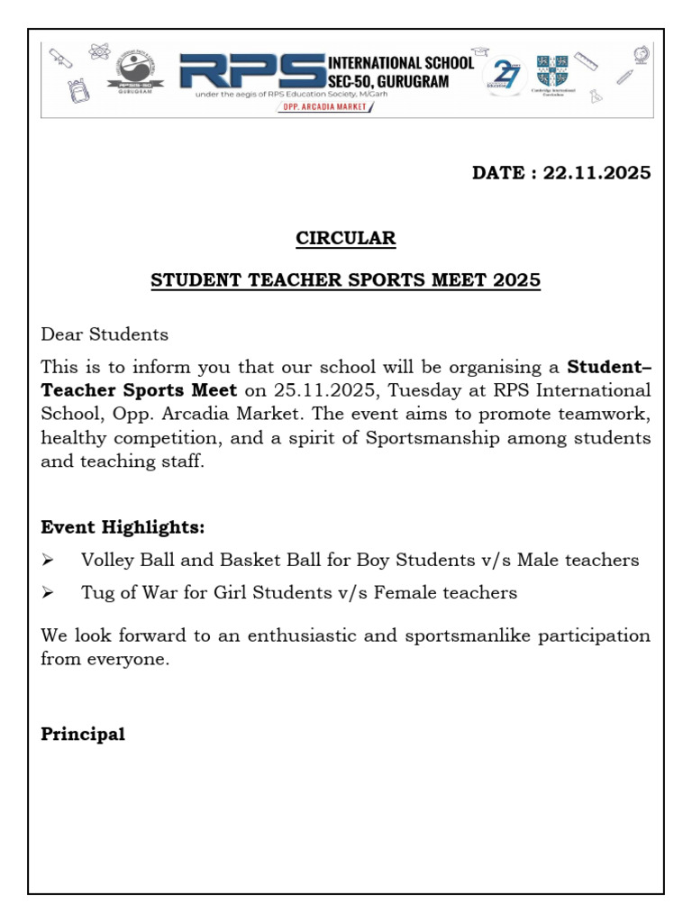 Student Teacher Sports Meet | PDF