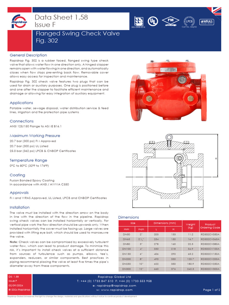 Flanged Swing Check Valve Data Sheet | PDF | Valve | Mechanical Engineering