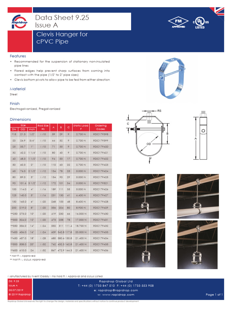925 A en Ds Clevis Hanger FM Culus | PDF | Pipe (Fluid Conveyance ...