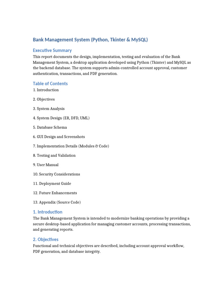 Bank Management System Full Report | PDF | Databases | My Sql