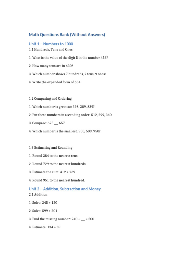 Math Questions No Answers | PDF