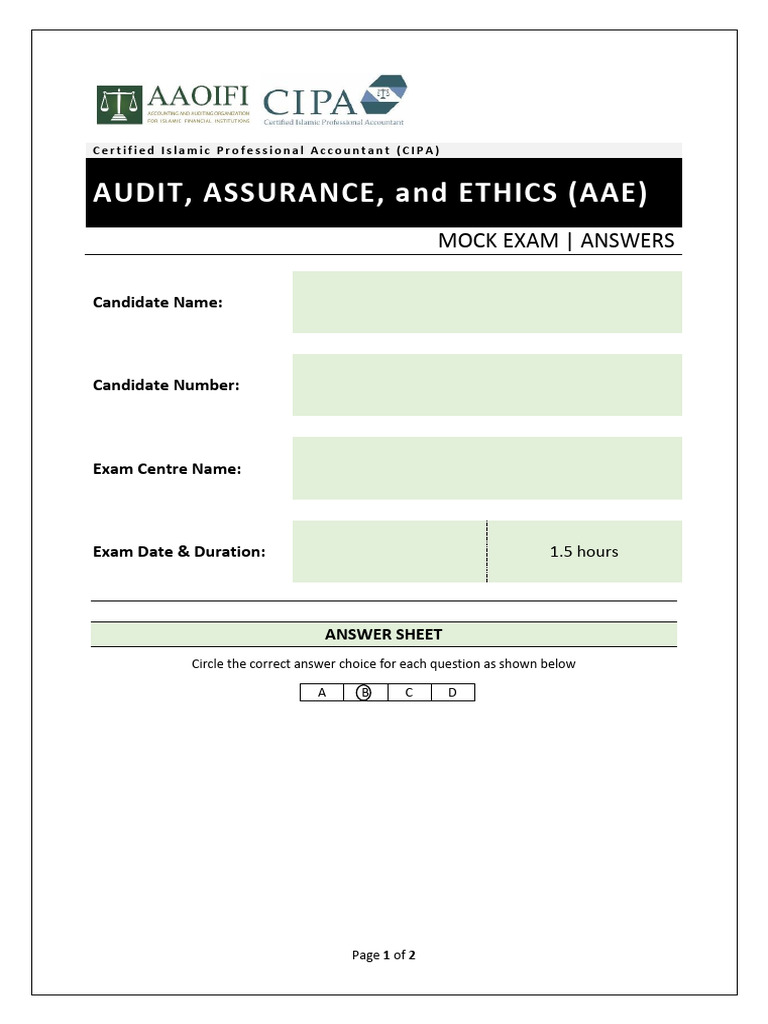 Aaoifi Cipa Aae Mock Exam Answers | PDF
