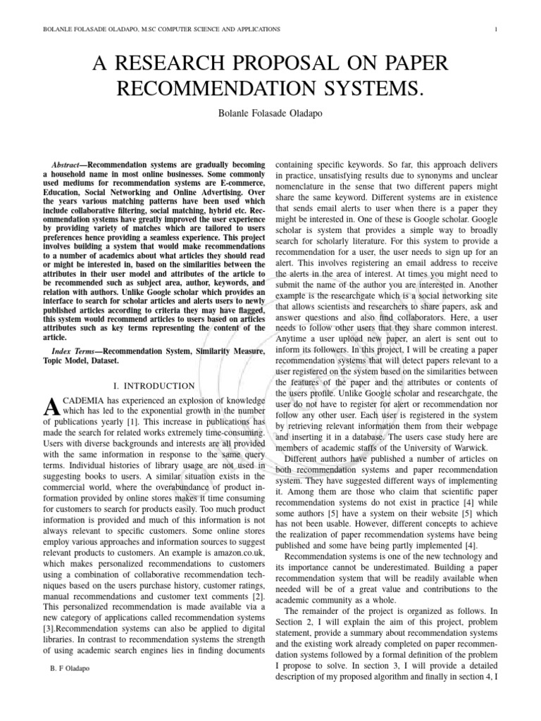Paper Recommendation System Proposal | PDF | Xml | String (Computer ...