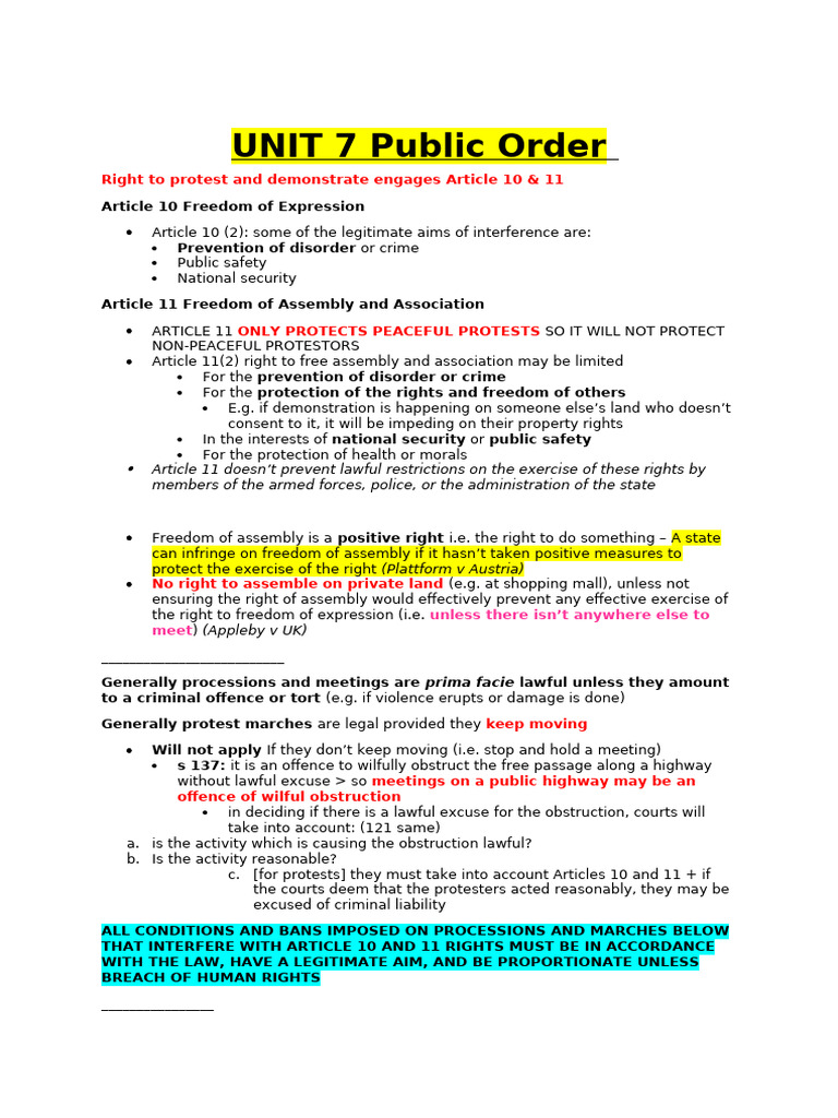 Public Order Rights: Protests & Regulations | PDF | Inspector | Burden ...