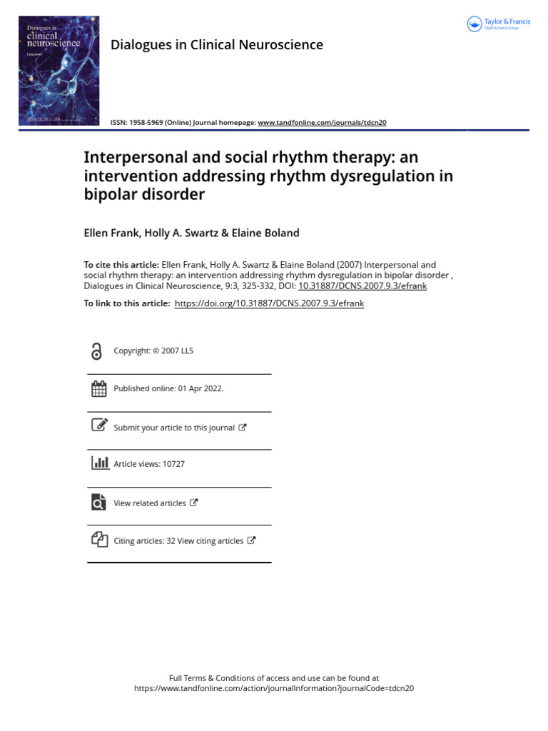 Interpersonal Rhythm Therapy for Bipolar Disorder | PDF | Bipolar ...