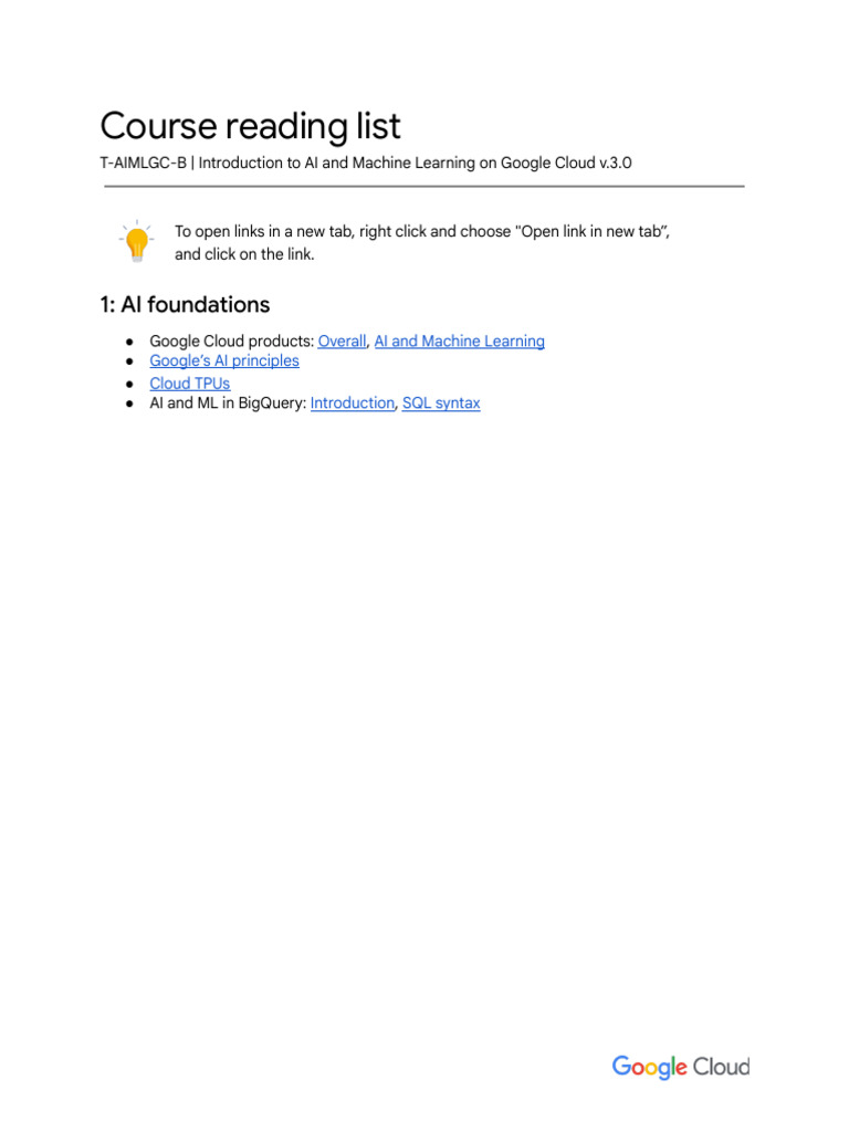 Google Cloud AI & ML Course Reading List | PDF