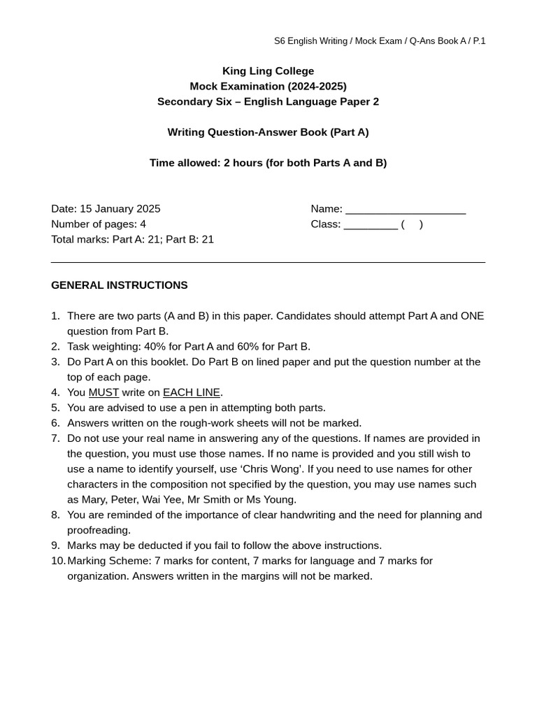 S6 English Mock Exam Writing Guide | PDF | Chess Openings | Chess