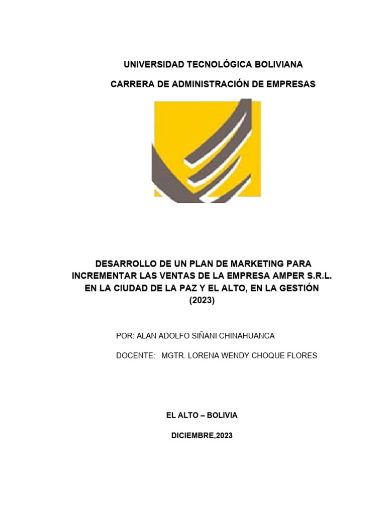 Plan Estratégico de Marketing para Incrementar Las Ventas de Las ...