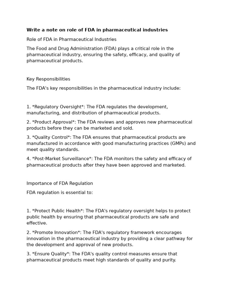 FDA's Role in Pharmaceutical Regulation | PDF | Food And Drug ...