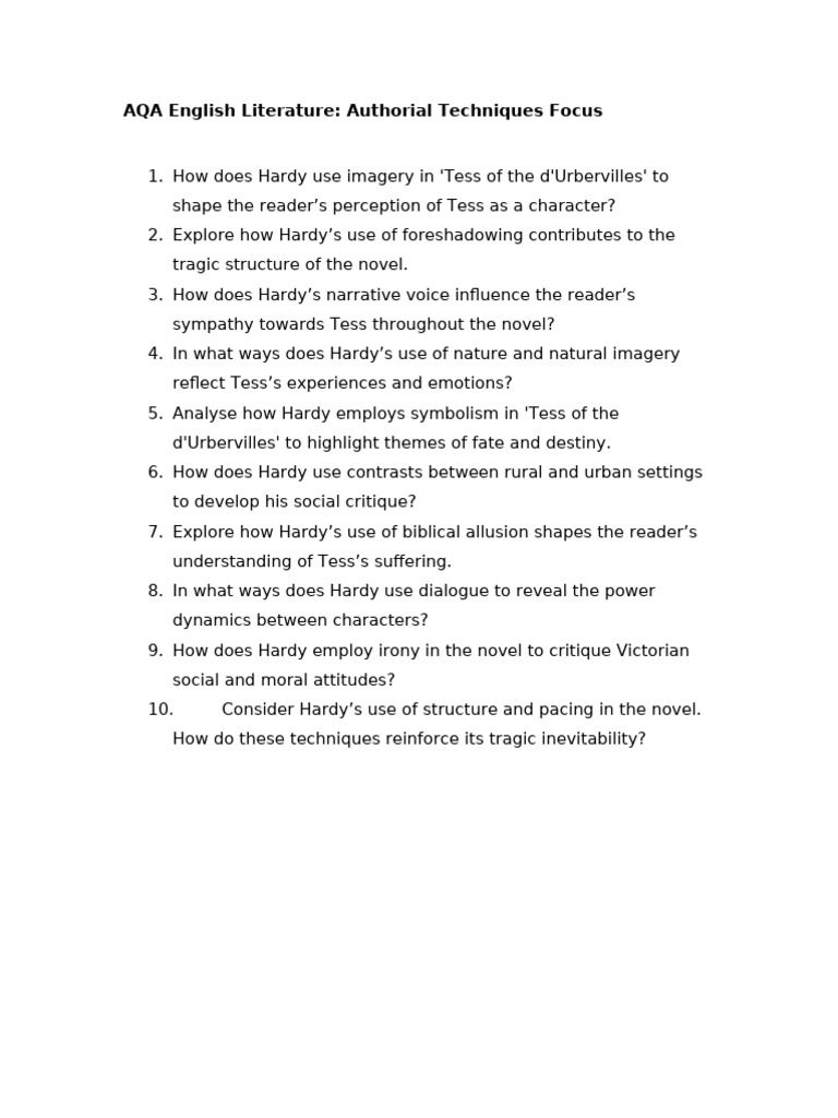 Tess Quiz Authorial Methods | PDF
