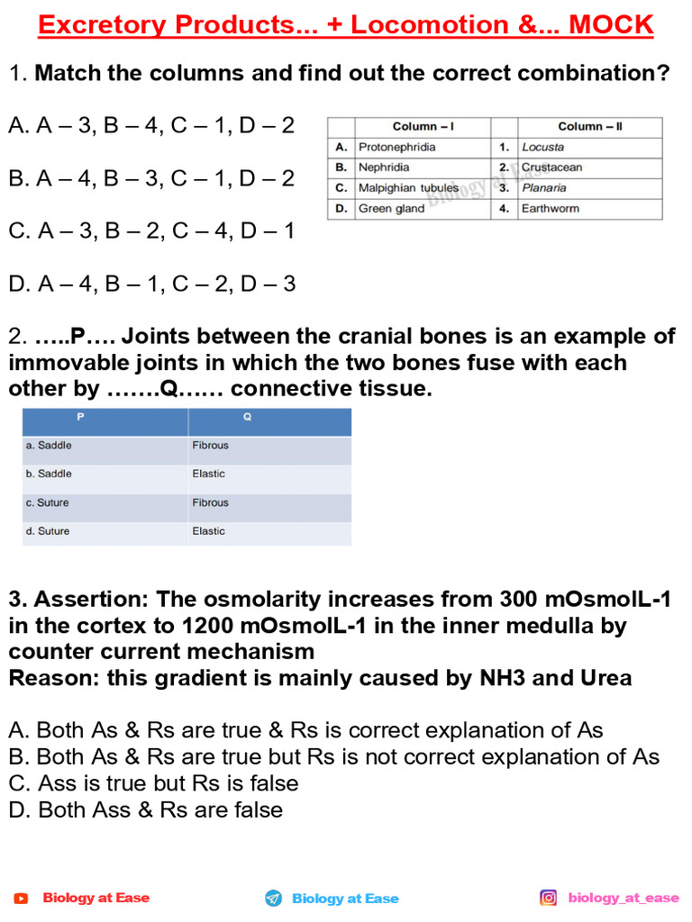 Excretory Products+ Locomotion Mock | PDF | Muscle | Vertebra