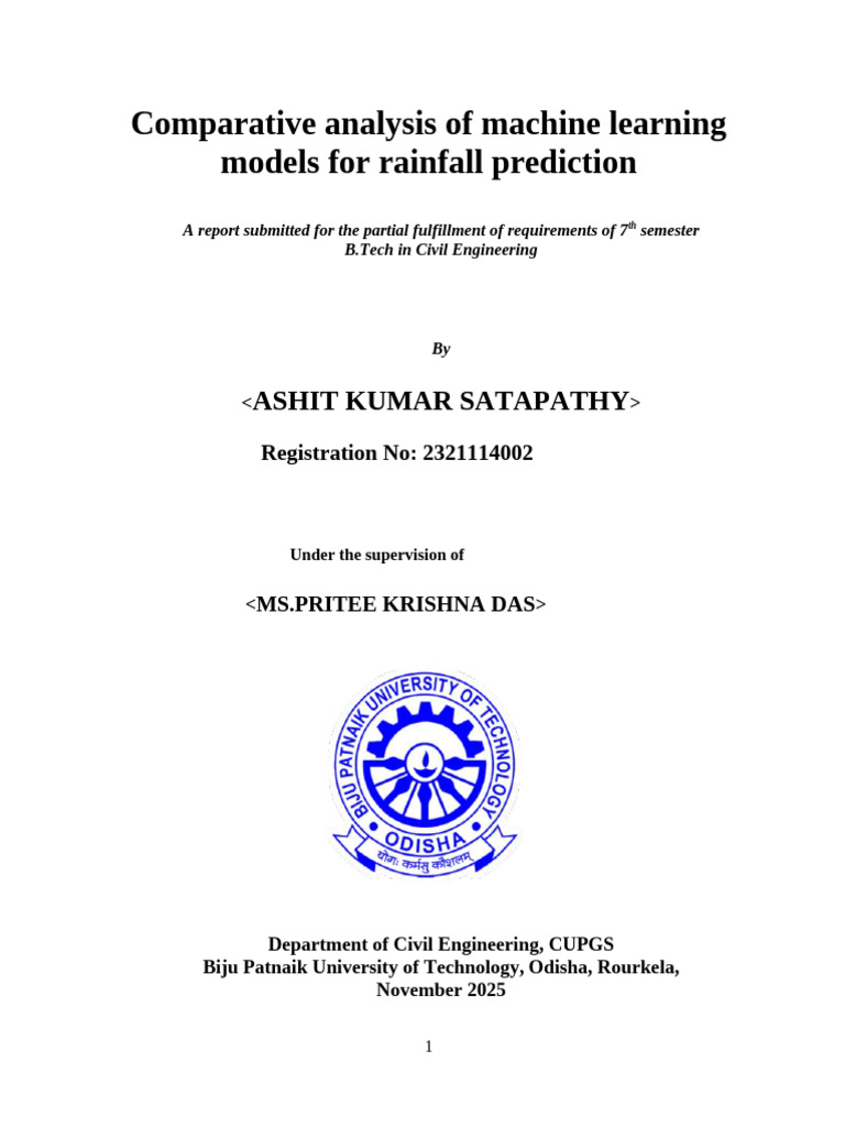 Seminar Report Ashit Complete | PDF | Mean Squared Error | Machine Learning