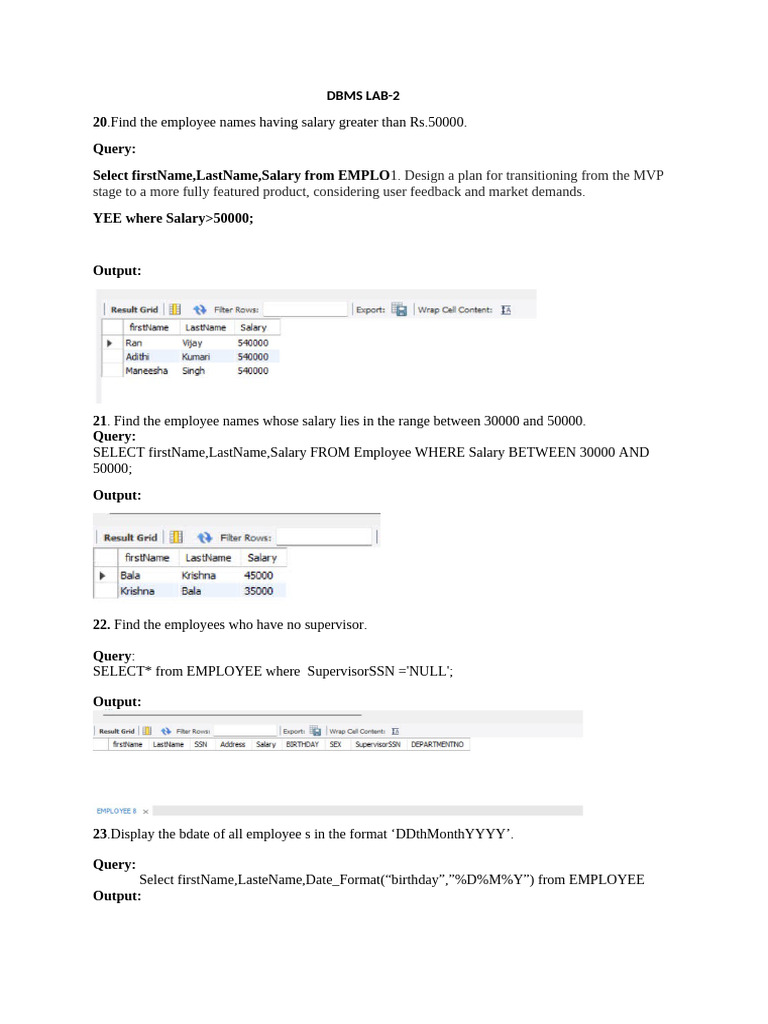 DBMS Lab 2 | PDF