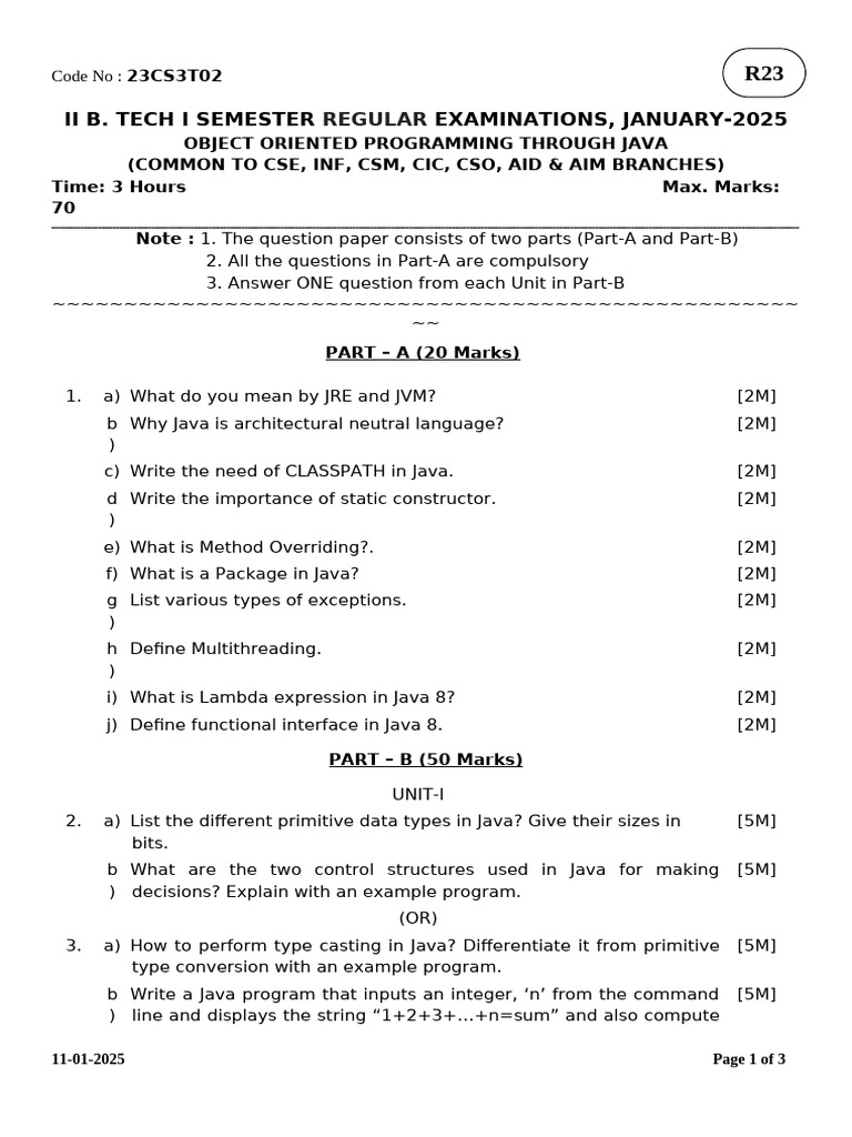 Java OOP Exam Paper - Jan 2025 | PDF | Method (Computer Programming ...