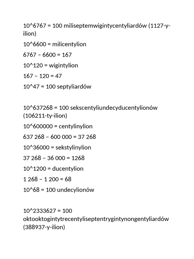 Large Number Names and Values | PDF