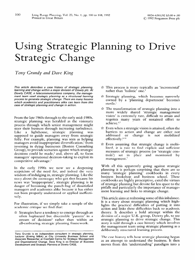 Strategic Planning for Change at Dowty | PDF | Strategic Planning ...