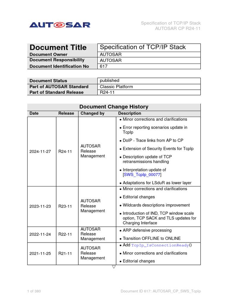 Autosar CP Sws Tcpip | PDF | I Pv6 | Internet Protocols