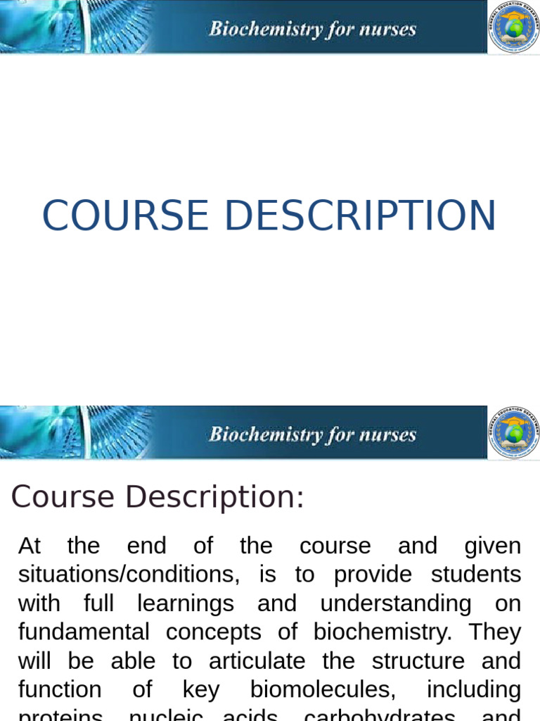 Introduction to Biochemistry Course | PDF