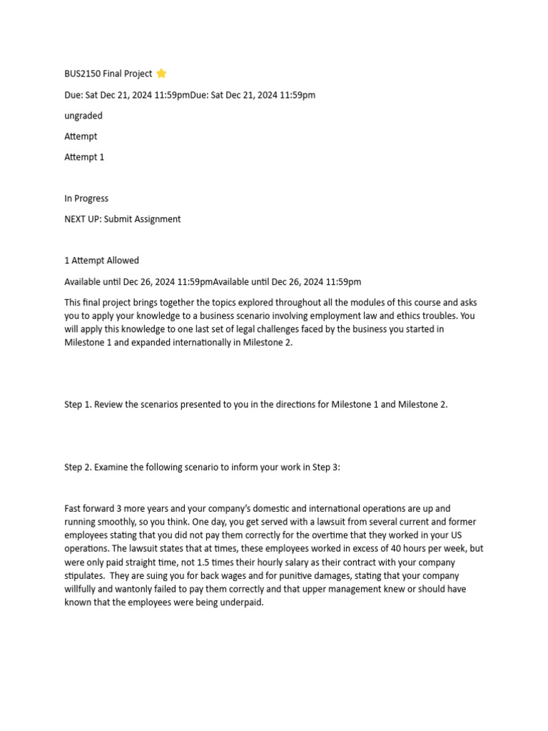 BUS2150 Final Project - Business Law | PDF | Employment | Labour Law