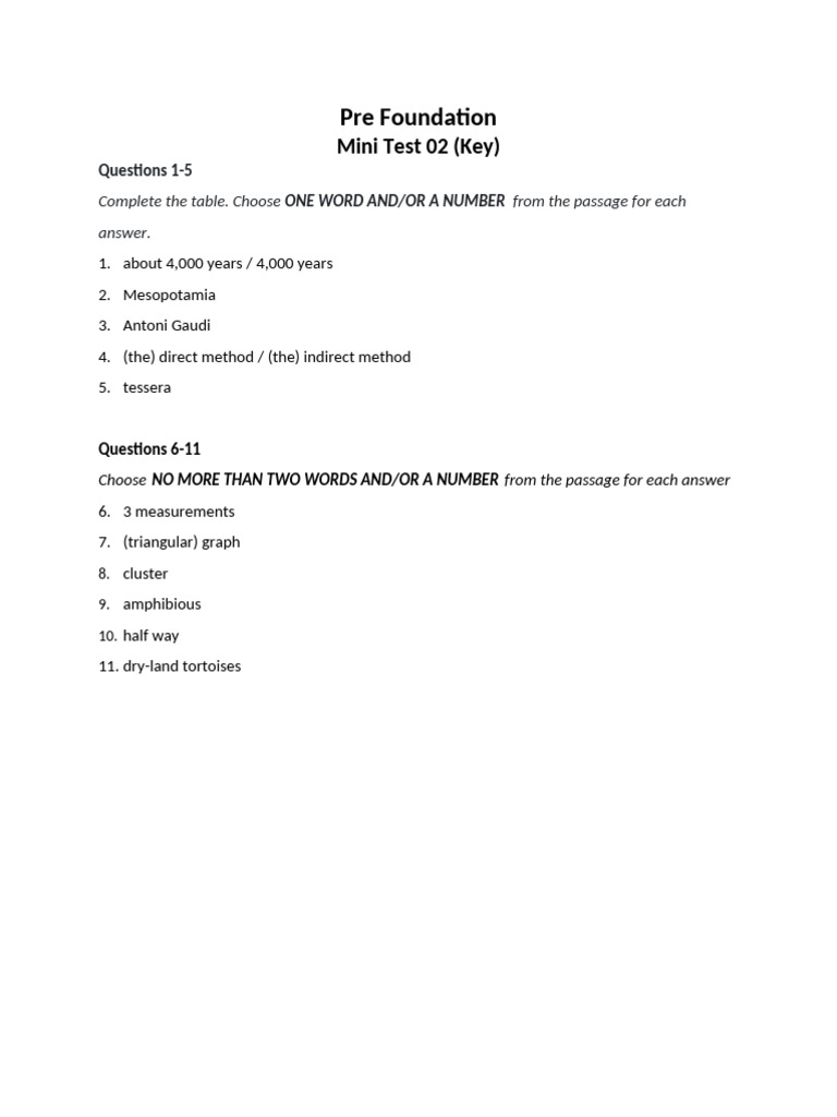 Mini Test 2 (Key) (1) | PDF