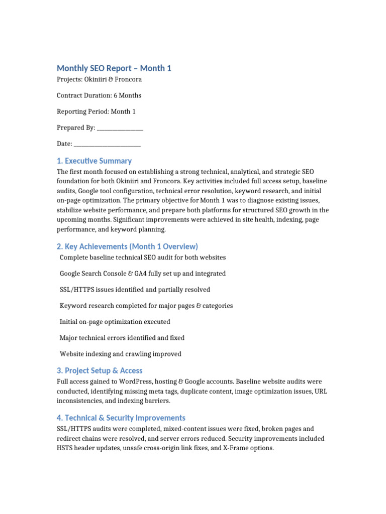 Month 1 SEO Report for Okiniiri & Froncora | PDF | Search Engine ...