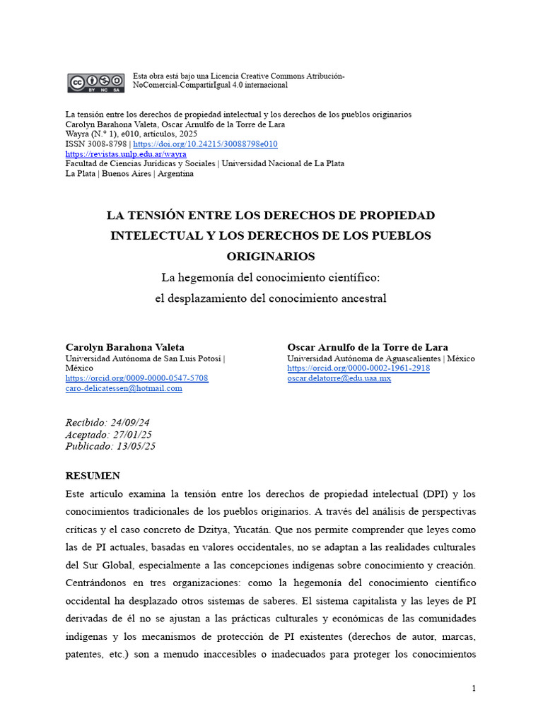 Derechos de Propiedad Intelectual y Pueblos Originarios | PDF ...