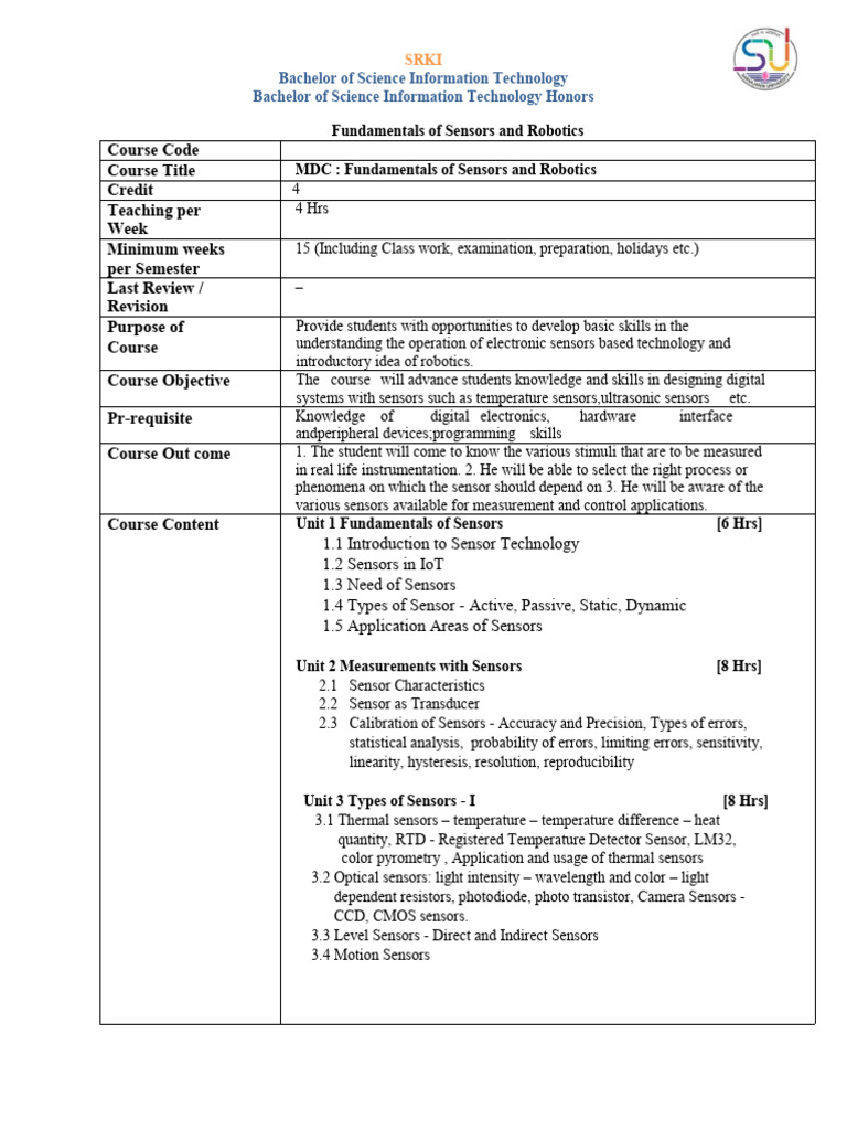 MDC Syllabus | PDF | Sensor | Robotics