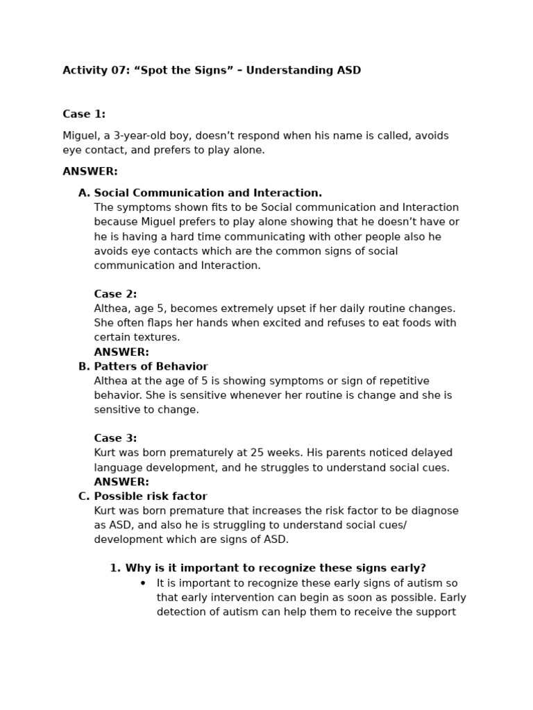 Signs of Autism Spectrum Disorder | PDF