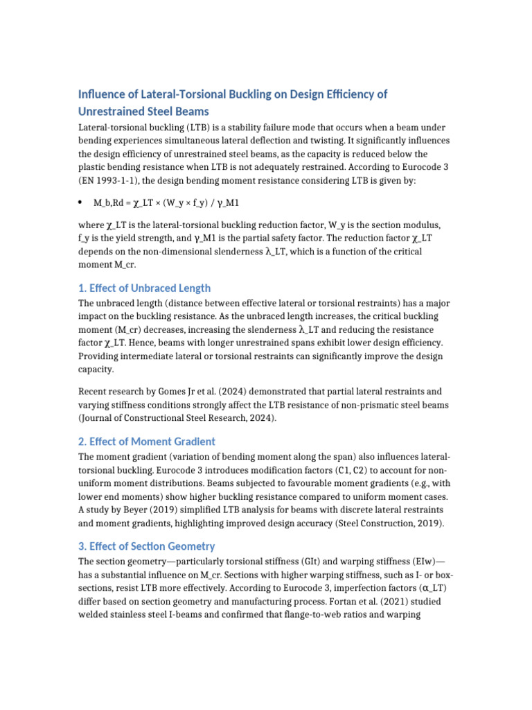 Lateral-Torsional Buckling in Steel Beams | PDF | Buckling | Beam ...