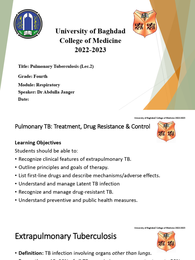 Pulmonary Tuberculosis Treatment Guide | PDF | Tuberculosis | Immunology