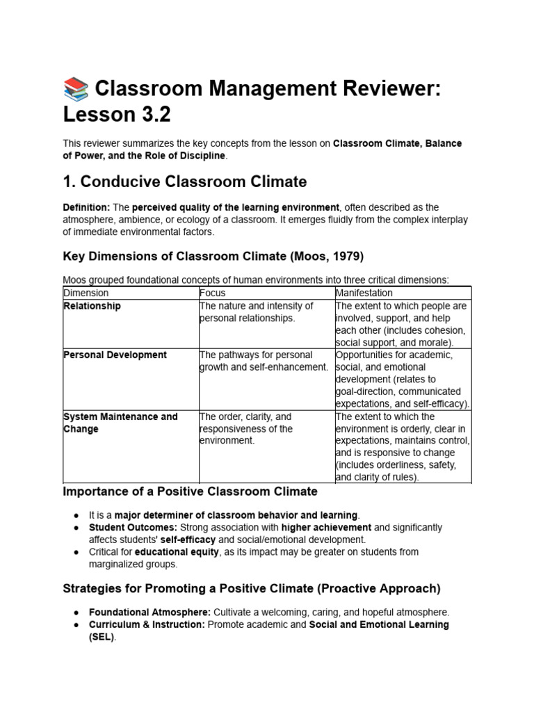 Classroom Climate and Discipline Strategies | PDF | Teachers | Learning