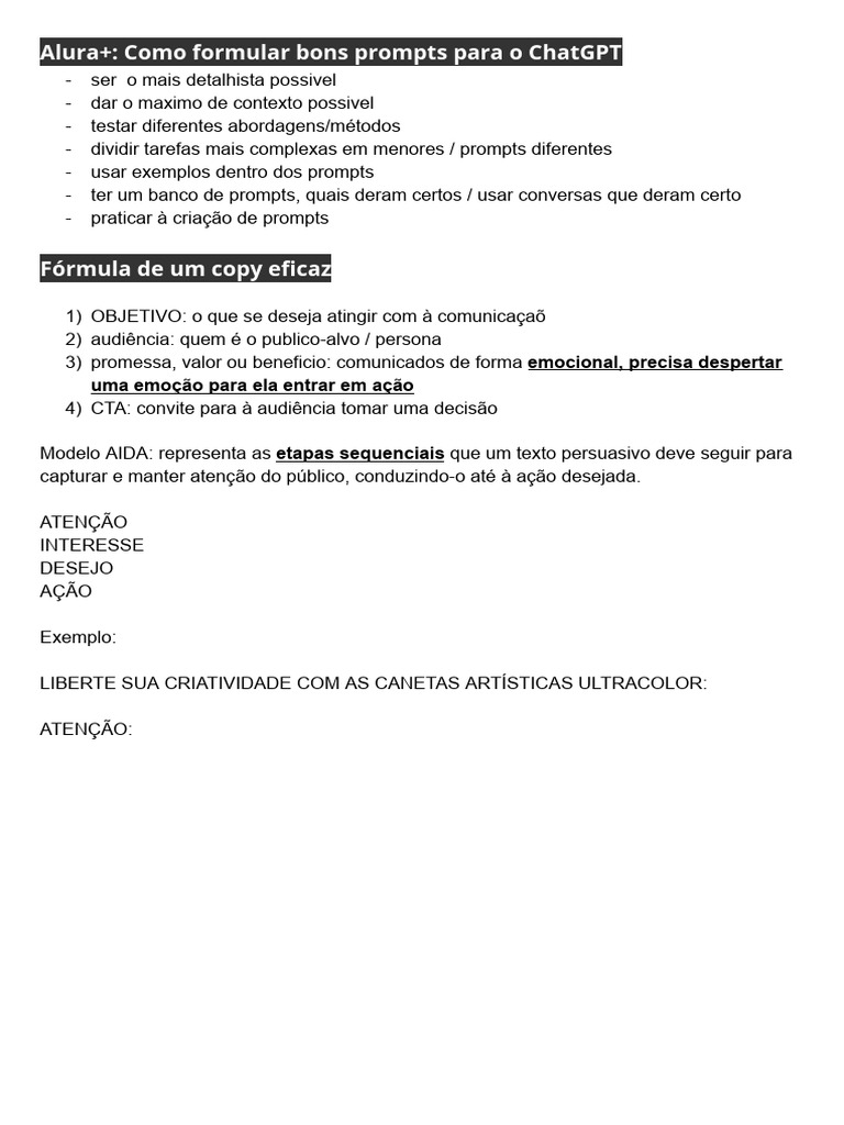 Dicas para Criar Prompts Eficazes no ChatGPT | PDF