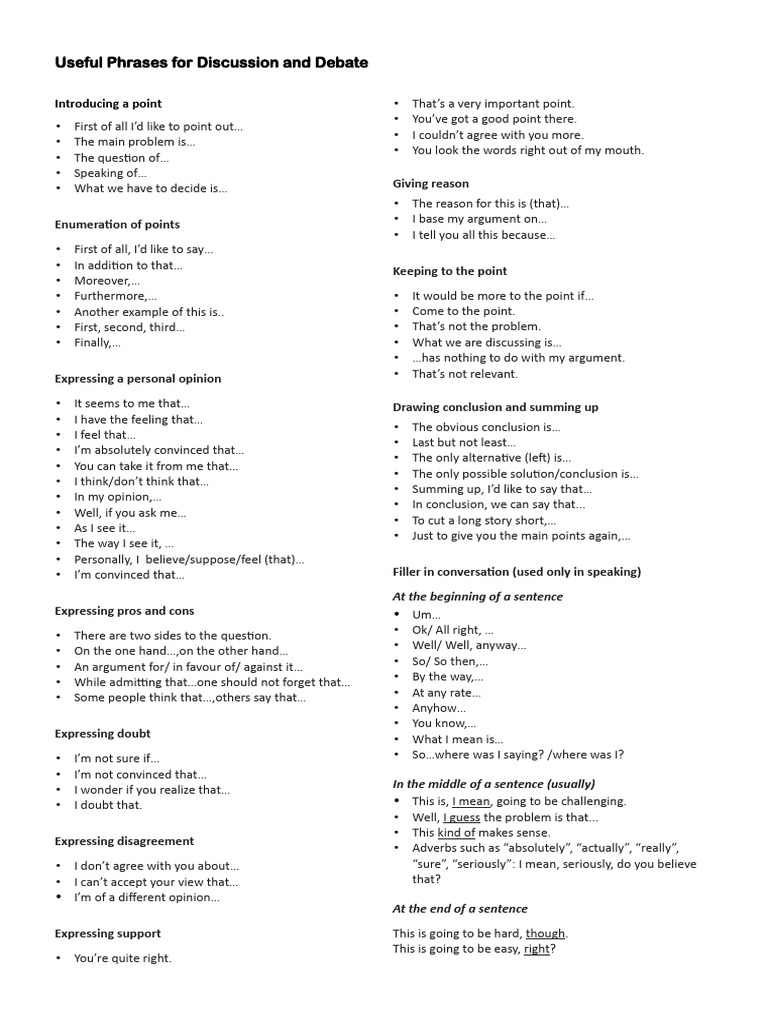 Phrases For Discussion and Debate | PDF