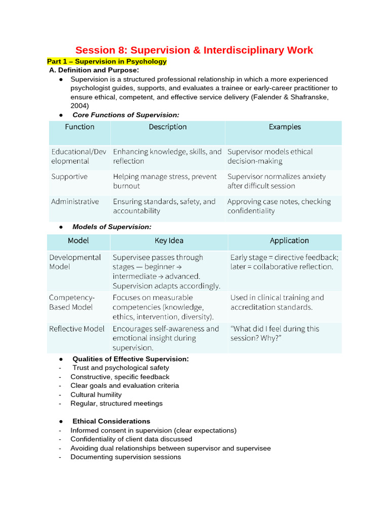 Supervision and Interdisciplinary Collaboration in Psychology | PDF ...