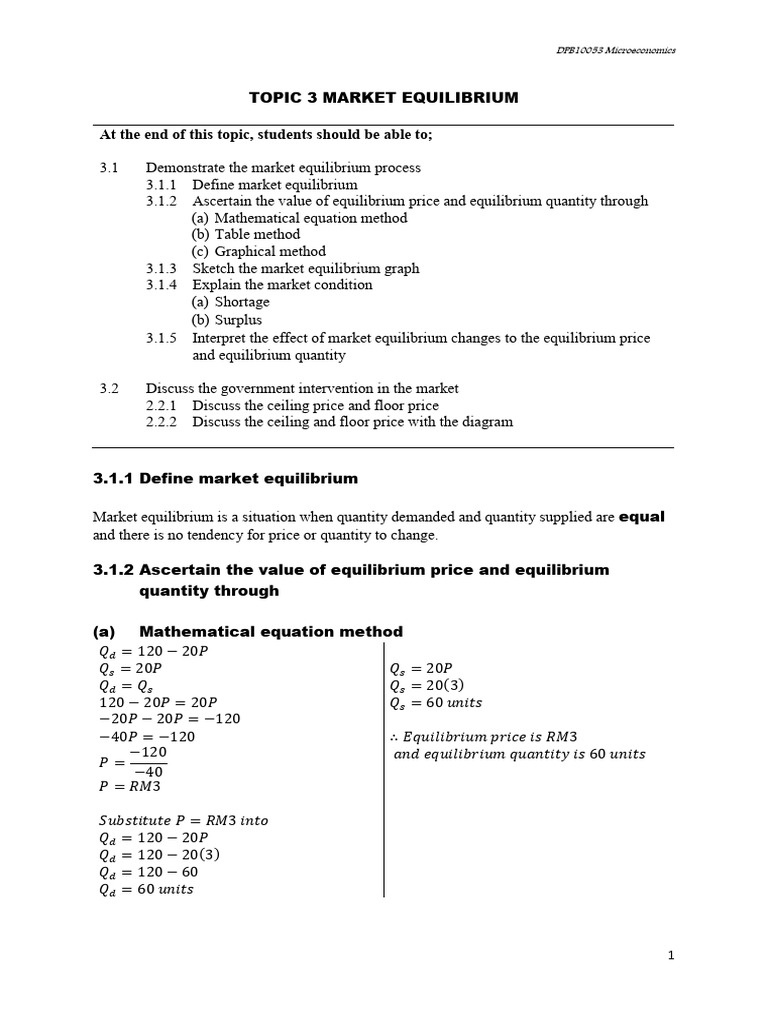 Market Equilibrium in Microeconomics | PDF | Economic Equilibrium ...