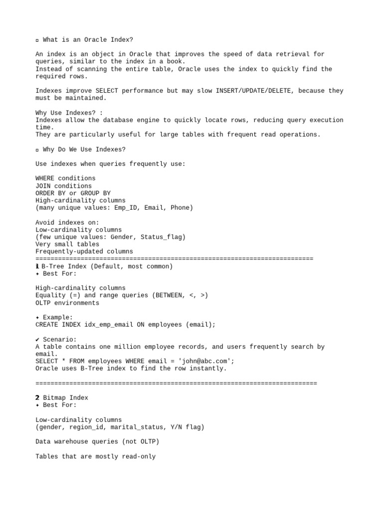 Oracle Index Types Explained | PDF | Database Index | Computing