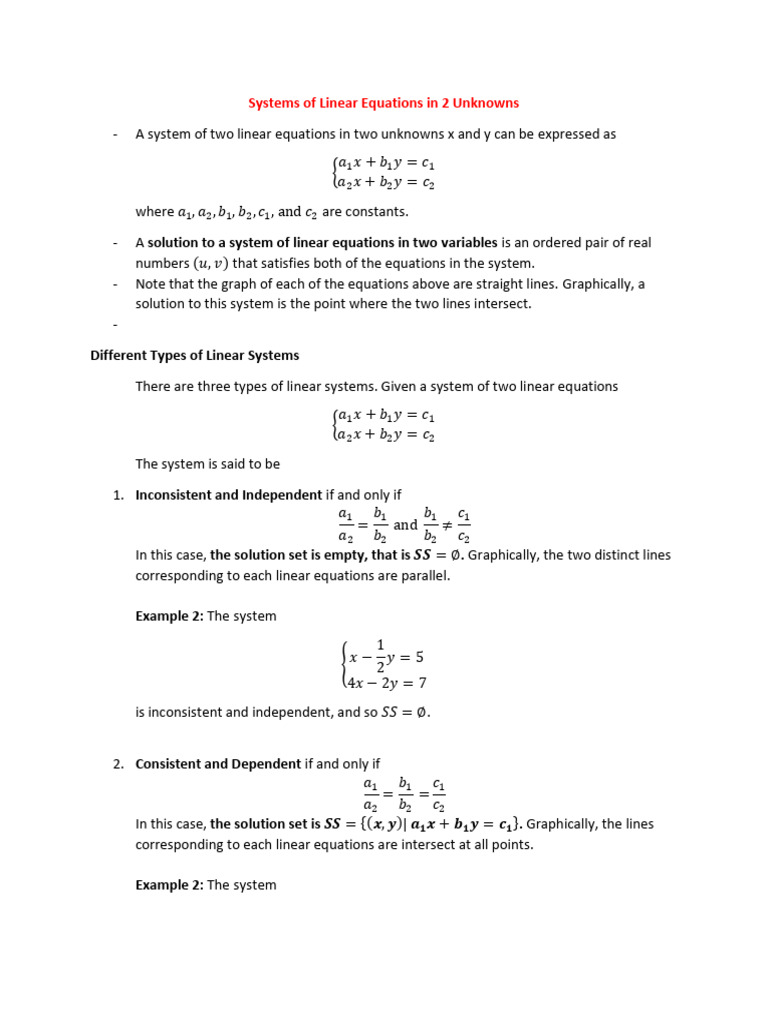Solving Linear Equations in Two Variables | PDF | System Of Linear ...