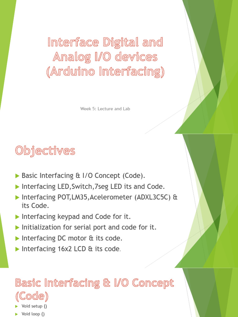Week 5 - Arduino Input Output LAB | PDF | Input/Output | Bit Rate