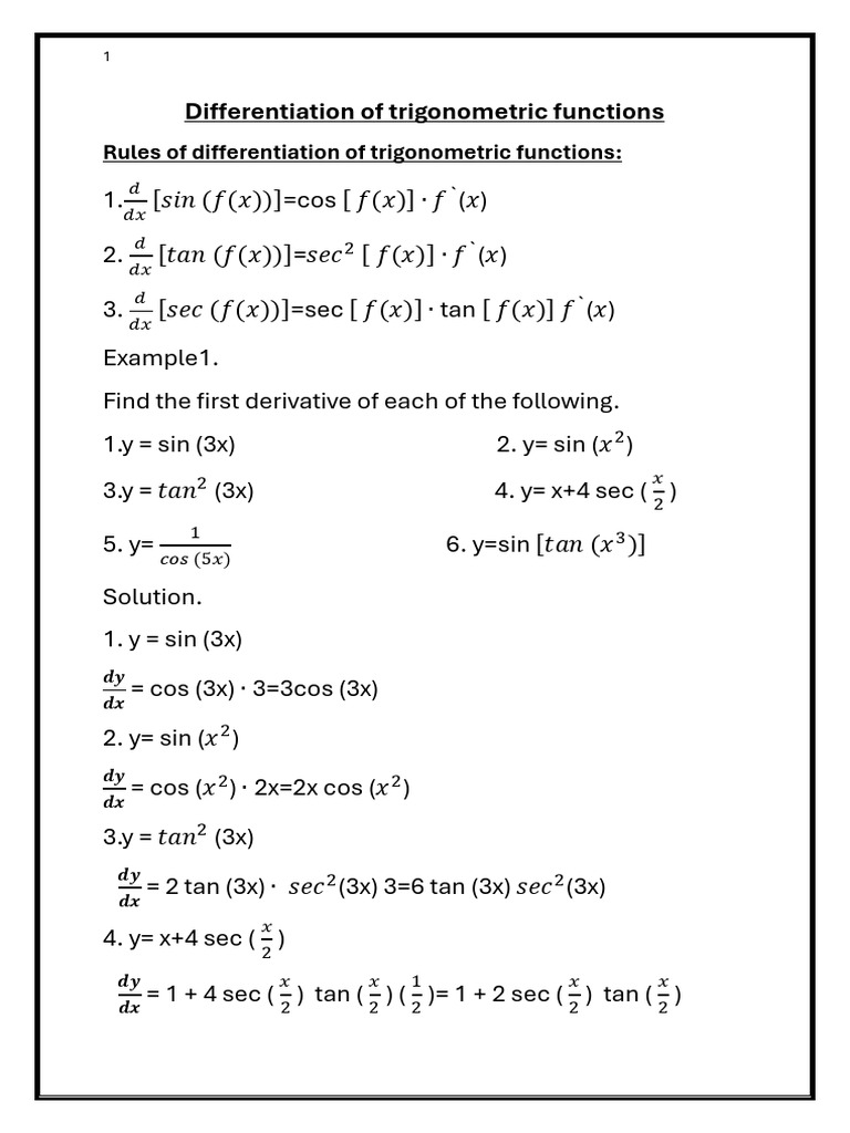 Trigonometric Function Differentiation Guide | PDF | Trigonometric ...