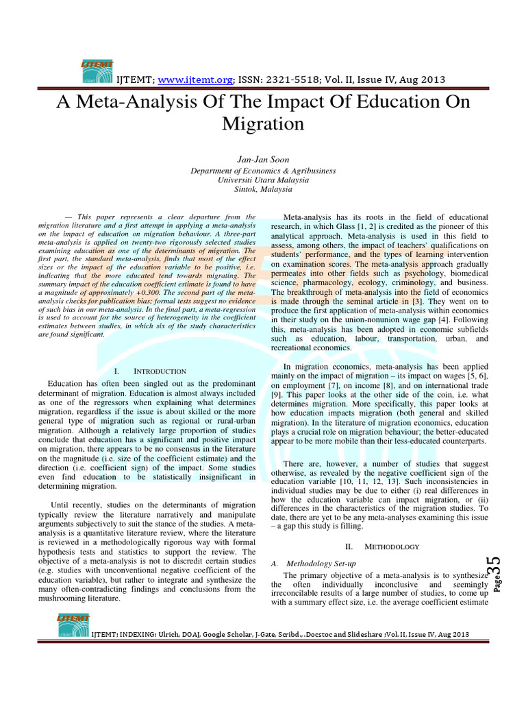 Education's Role in Migration: Meta-Analysis | PDF | Meta Analysis ...