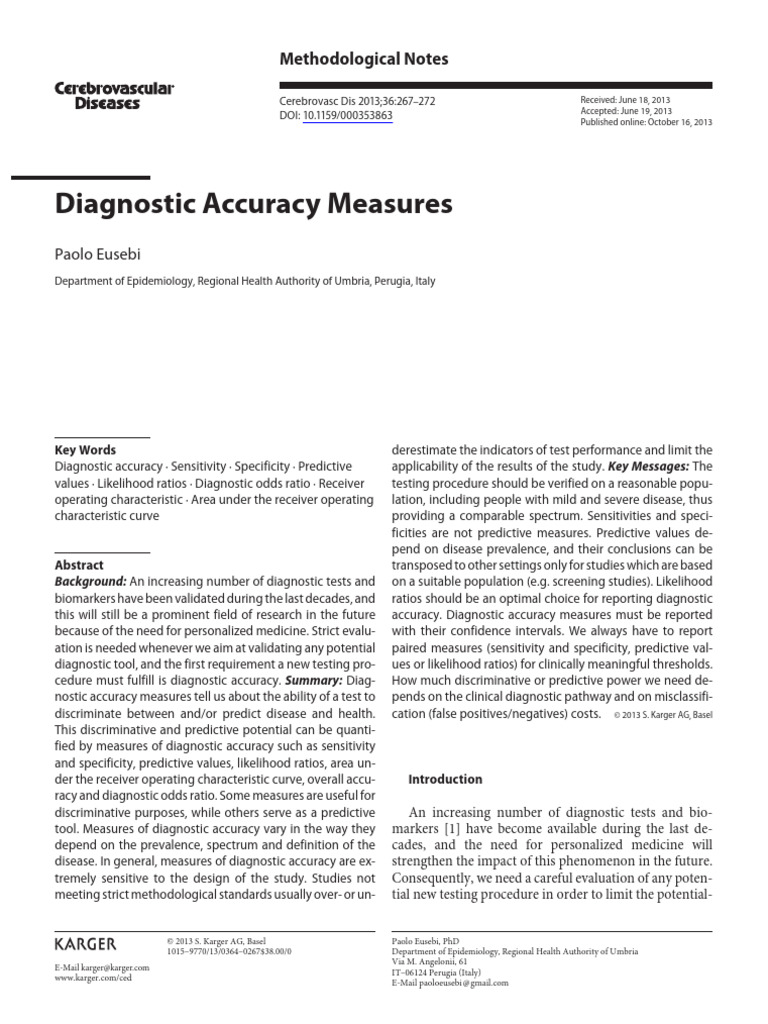 Diagnostic Accuracy in Medical Testing | PDF | Sensitivity And ...