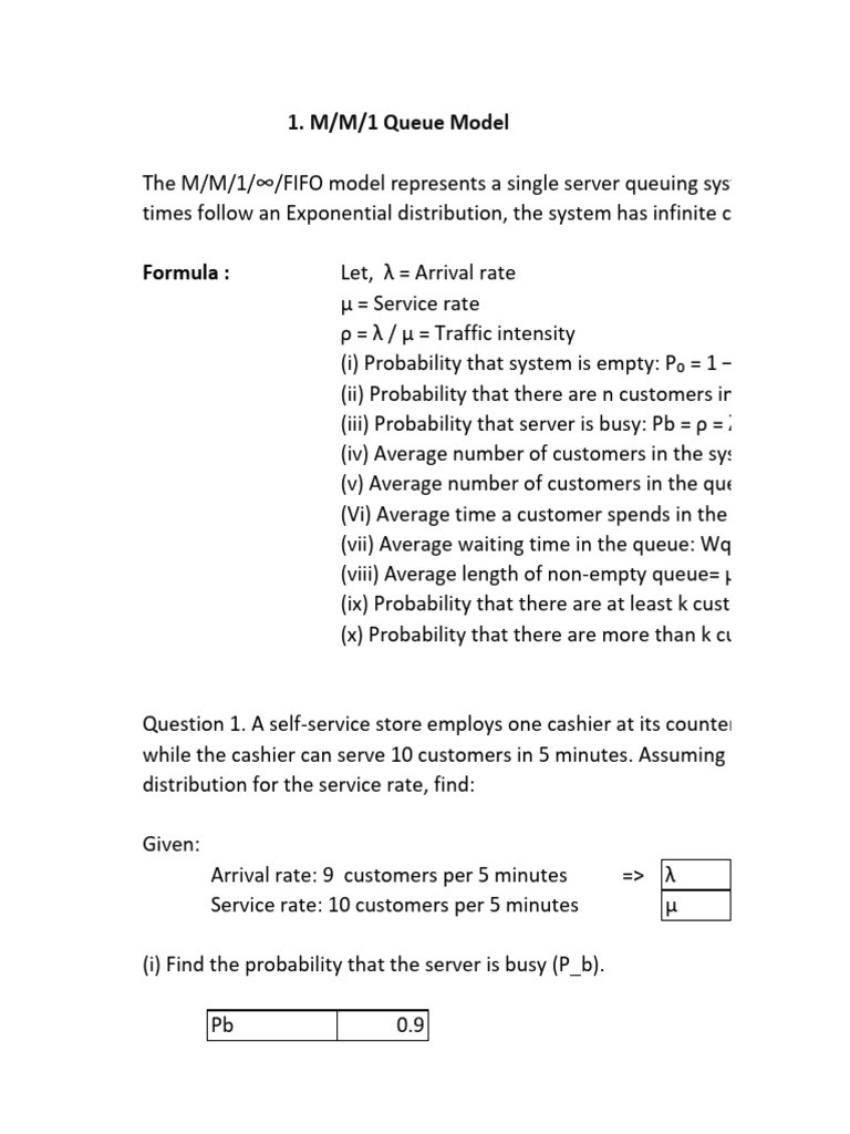 M/M/1 Queue Model Analysis and Formulas | PDF | Customer Relationship ...