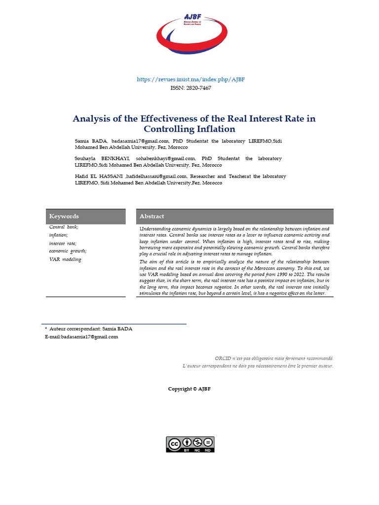 Analysis of The Effectiveness of The Real Interest Rate in Controlling ...